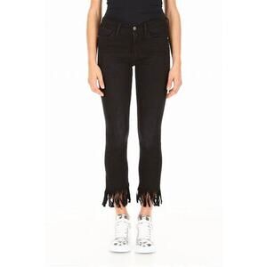 Frame Le High Straight Fringe Hem Noir Black Jeans Size 28